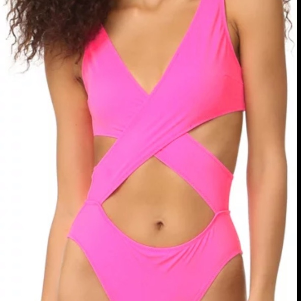 Solid & striped neon pink cutout one piece